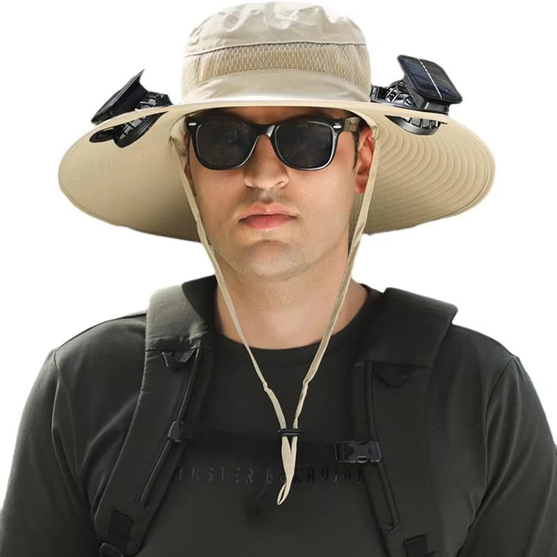 Stay Cool and Protected with Our Wide Brim Solar Fan Fishing Hat - Perfect for Outdoor Adventures!