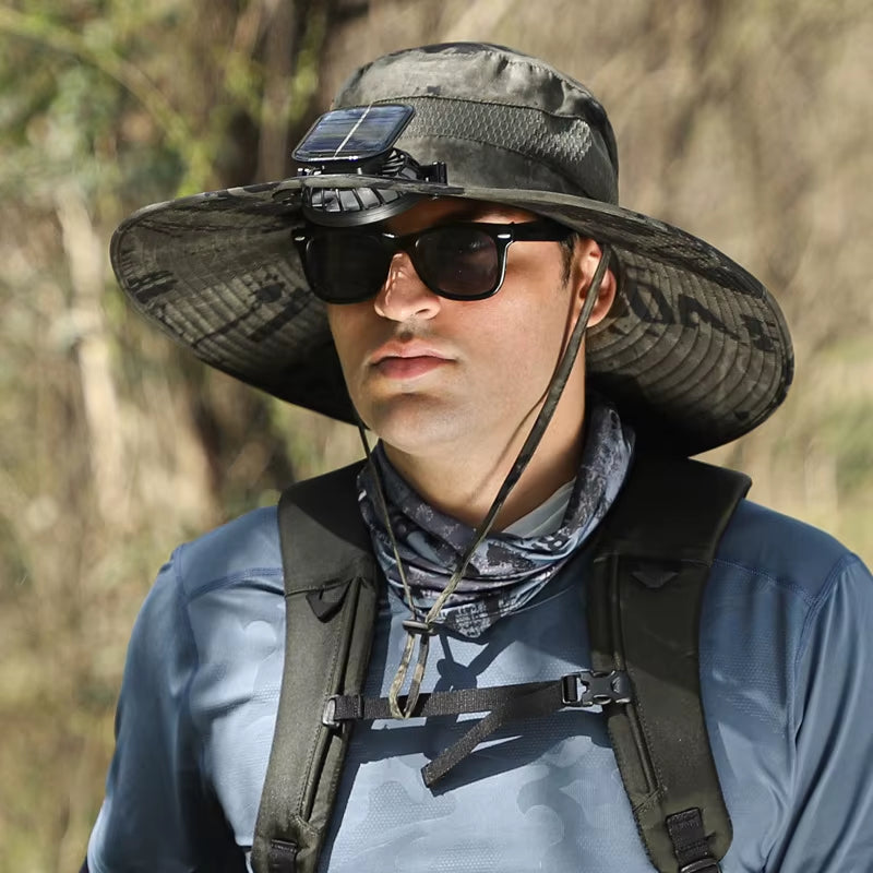Stay Cool and Protected with Our Wide Brim Solar Fan Fishing Hat - Perfect for Outdoor Adventures!