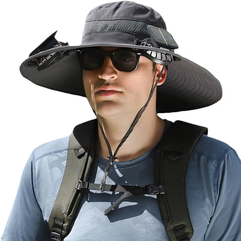 Stay Cool and Protected with Our Wide Brim Solar Fan Fishing Hat - Perfect for Outdoor Adventures!