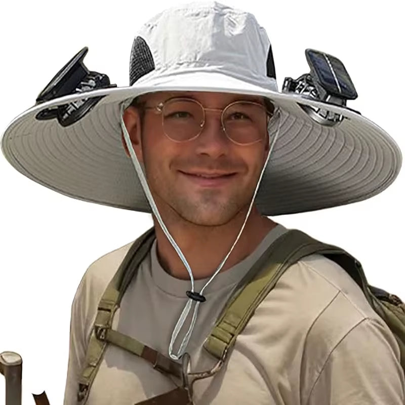 Stay Cool and Protected with Our Wide Brim Solar Fan Fishing Hat - Perfect for Outdoor Adventures!