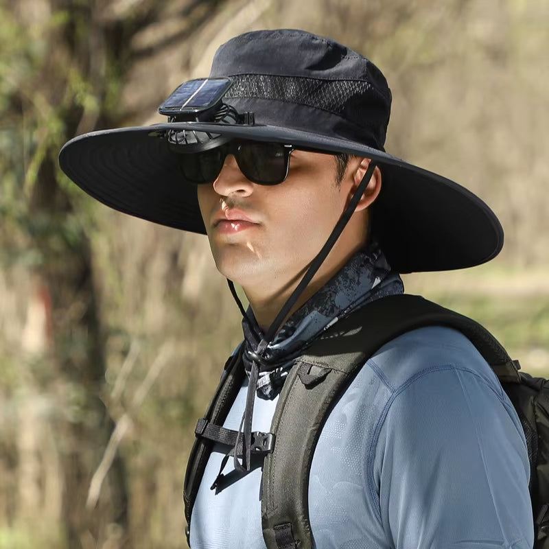 Stay Cool and Protected with Our Wide Brim Solar Fan Fishing Hat - Perfect for Outdoor Adventures!