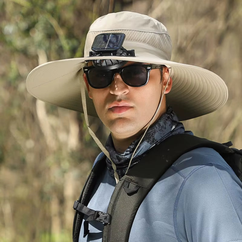 Stay Cool and Protected with Our Wide Brim Solar Fan Fishing Hat - Perfect for Outdoor Adventures!
