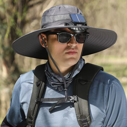 Stay Cool and Protected with Our Wide Brim Solar Fan Fishing Hat - Perfect for Outdoor Adventures!