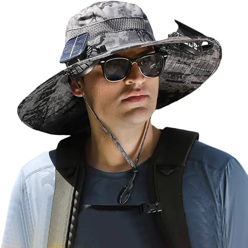 Stay Cool and Protected with Our Wide Brim Solar Fan Fishing Hat - Perfect for Outdoor Adventures!